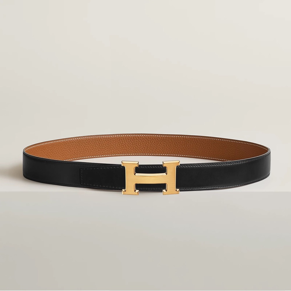 Black Hermes leather H belt